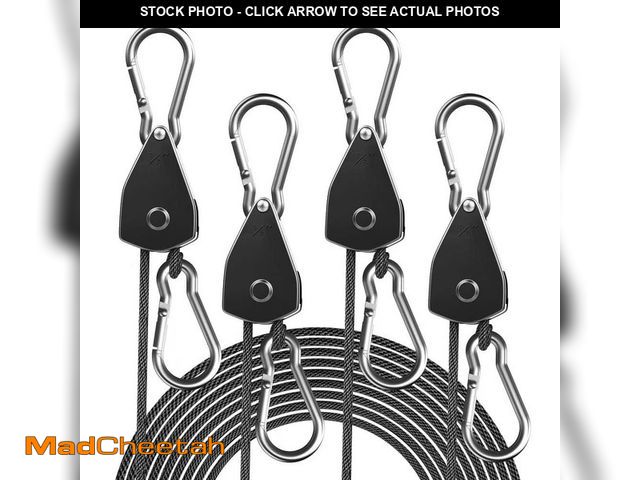 Lot 74-14115289 - 96. 46in. Adjustable Rope Hanger with Metal Gear, Heavy Duty Ratcheting Pulley System (4-Pack) - UNU...