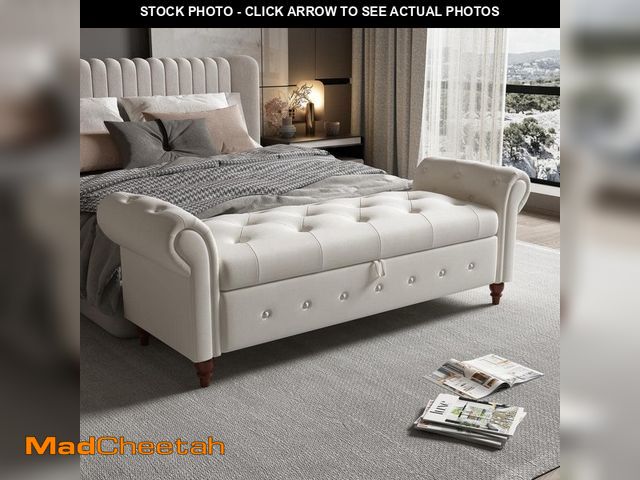 Lot 74-13225353 - Harper &amp; Bright Designs Beige Tufted Armed Storage Bedroom Bench 24.4 in. H x 63 in. W x 22 in. ...