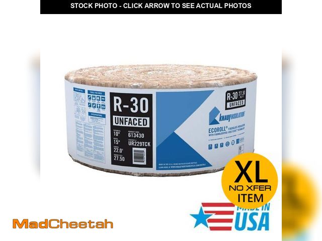 Lot 74-12771292 - R30 Unfaced 15 in. x 22 ft. Fiberglass Insulation Rolls for Floor, Attic - Class A Fire-Rated and Ma...