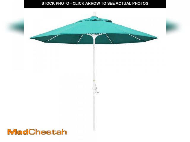 Lot 74-12462843 - California Umbrella 9 ft. Matted White Aluminum Collar Tilt Crank Lift Market Patio Umbrella in Arub...