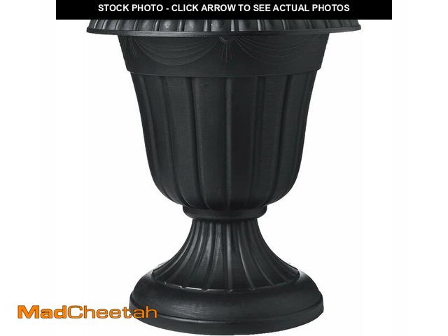 Lot 74-13382149 - Arcadia Garden Products PL10BK Classic Traditional Plastic Urn Planter Indoor/Outdoor, 15" x 13", Bl...