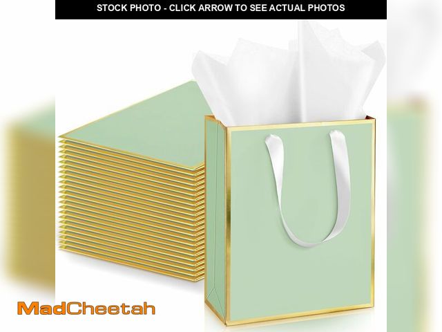 Lot 74-13632156 - Yeaqee 24 Pack Metallic Paper Gift Bags with Handle and Tissue 9x7x3.1 Gold Foil Welcome Thank You F...