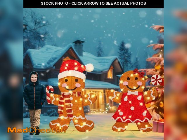 Lot 74-13709030 - 32 Inch 3D Lighted Gingerbread Man Decorations - 2-Piece Outdoor Christmas Decorations with 80 Warm ...