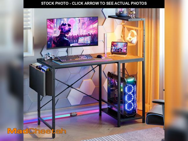 Lot 74-12548644 - Bestier Gaming Desk with LED Lights, 44'' Computer Desk with Reversible Shelves, PC Gamer Desk with ...