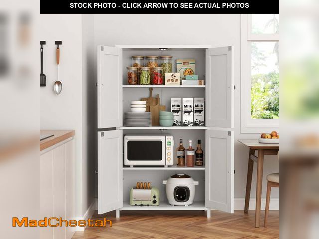 Lot 74-14350181 - Walsunny Freestanding Bathroom Floor Storage Adjustable Shelf with 4 Doors 43" Wooden Pantry Cabinet...
