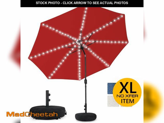 Lot 74-12692772 - (MISSING BASE) Sundale Outdoor Solar 104 LED 11 ft Patio Umbrella with Sand Bag Umbrella Base, Outdo...