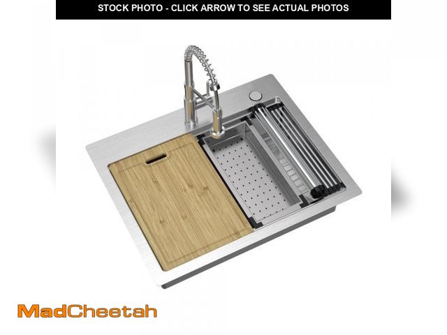 Lot 74-12252959 - Dolancourt Tight Radius 27 in. Drop-in Single Bowl 18G Stainless Steel Workstation Kitchen Sink with...