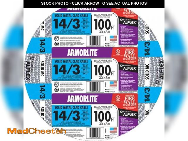 Lot 74-12297345 - Southwire 14/3 x 100 ft. Solid CU MC (Metal Clad) Armorlite Cable - UNUSED