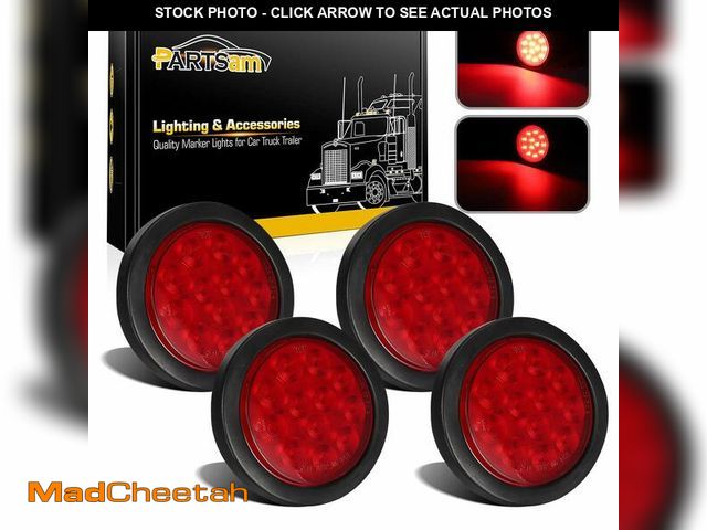 Lot 74-14271018 - Partsam 4Pcs 4 Inch Round Led Trailer Tail Lights Kit Red 12 LED Waterproof 4" Brake Stop Turn Tail ...