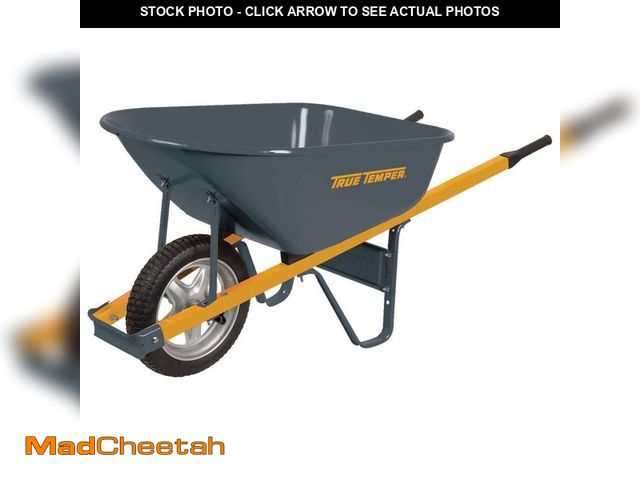 Lot 74-14589862 - (SOME DAMAGE) True Temper 6 cu. ft Steel / Metal Powered Wheelbarrow with Steel Handles, Comfort Gri...