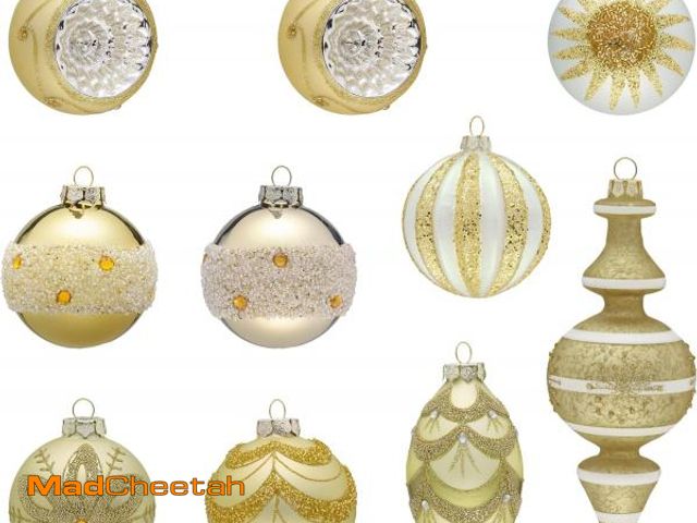 Lot 74-12355112 - Valery Madelyn Glass Christmas Ornaments Set, 10ct White Gold Mercury Blown Glass Christmas Tree Bal...