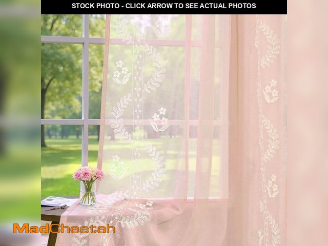 Lot 74-12217124 - jinchan Pink Floral Sheer Curtains for Living Room 84 Inch Long Voile Embroidered Farmhouse Curtains...