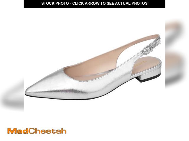 Lot 74-12315318 - WONDERWAY Women Slingback Flat Pointed Toe Shoes,Buckle Closure Pumps Shoes(Silver,7) - USED