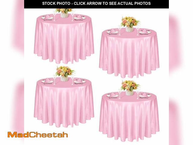 Lot 74-12702558 - KKJIAF 4 Pack 120 Inch Round Tablecloth Satin Light Pink Tablecloth, Silky Satin Round Table Cover D...