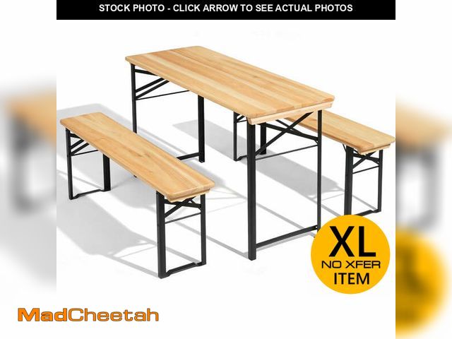 Lot 74-14438324 - Ktaxon 4' Wooden Outdoor Folding Patio Camping Picnic Table Set with Bench, Natural - UNUSED