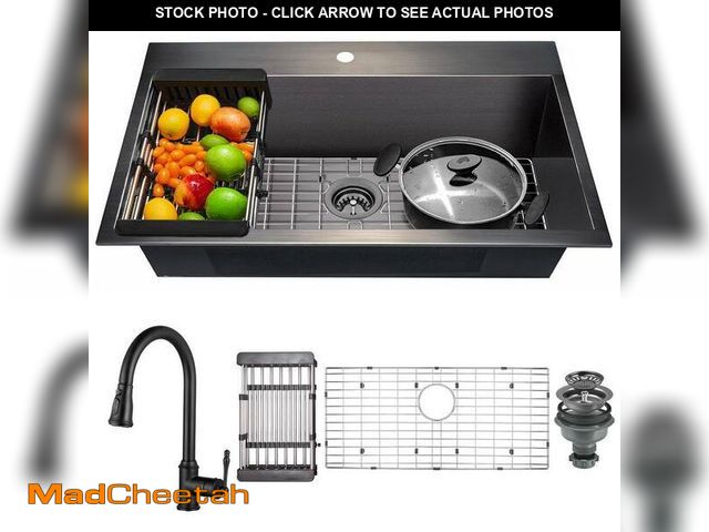 Lot 74-13001204 - AKDY All-in-One Matte Black Finished Stainless Steel 33 in. x 22 in. Drop-In Single Bowl Kitchen Sin...