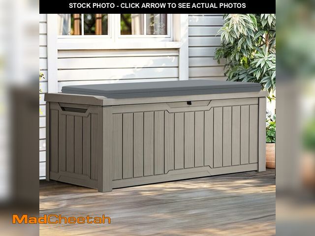 Lot 74-12980784 - YITAHOME Outdoor Storage Box with Cushion, 120 Gallon Waterproof Deck Box for Garden Tools, Patio Cu...