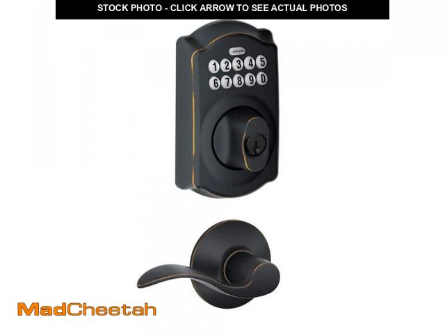 Lot 74-12055212 - Schlage Camelot Aged Bronze Electronic Door Lock Deadbolt with Accent Door Handle - UNUSED