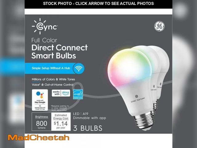Lot 74-12491763 - Cync 60-Watt EQ A19 Full Color Dimmable Smart LED Light Bulb (3-Pack) - UNUSED