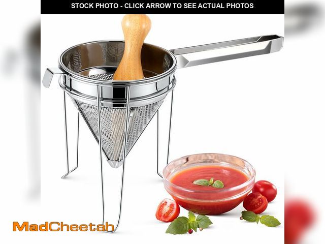 Lot 74-12700605 - Feekoon Stainless Steel Chinois Strainer with Stand and Wooden Pestle Set, China Cap Strainer for To...