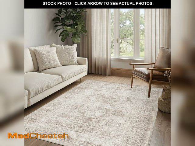 Lot 74-14147399 - FMFUNCTEX 5x7 Washable Area Rug Neutral Vintage Beige Non Slip Low Pile Traditional Indoor Carpet fo...