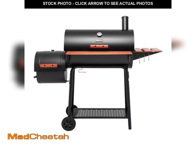 Lot 74-14342701 - Royal Gourmet Barrel Charcoal Grill in Black with Offset Smoker, 811 sq. in. Cooking Space, Wood-Pai...