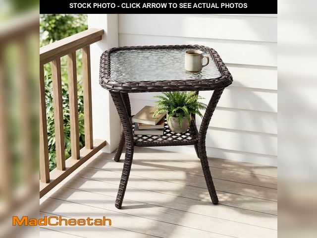 Lot 74-14290737 - Dark Brown Wicker Outdoor Patio Side Table Square Coffee Table - UNUSED