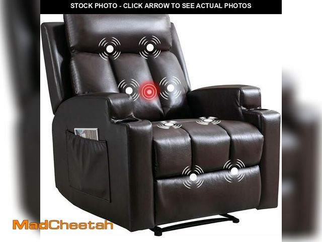 Lot 74-14435583 - Ebello 36'' Massage Recliner Chair with Heat and Vibration â Leather Manual Reclining Chair for Li...