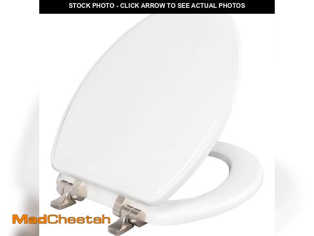 Lot 74-12463830 - Bemis Weston Elongated Soft Close Enameled Wood Never Loosens Brushed Nickel Metal Hinge Toilet Seat...