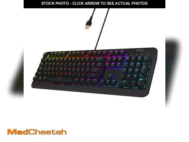 Lot 74-12422312 - Onn. Gaming Mechanical Keyboard with Blue Switches  Adjustable 16.8M LED Lighting  104 Keys  Black -...