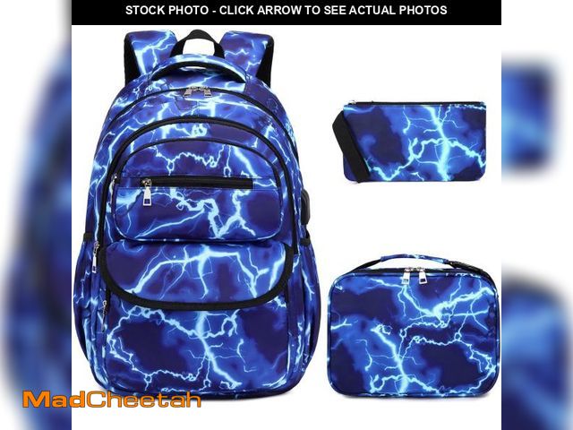 Lot 74-12112038 - Bevalsa Backpack for Boys, Lightning School Bags with Lunch Bag &amp; Pen Case for Kids, Bookbag for...
