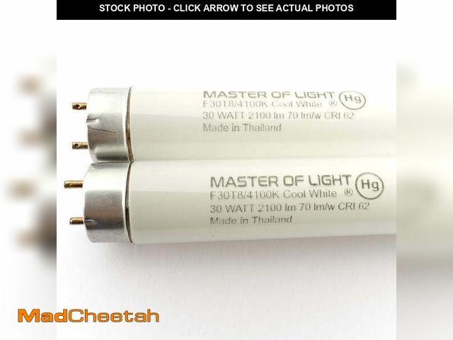 Lot 74-12548905 - Master of Light F30T8 Cool White Fluorescent Tubes, 2-Pack, 36-Inch, 30W, 4100K, 2100 Lumens, T8 G13...