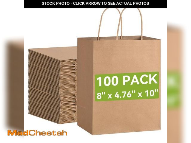 Lot 74-12350132 - Brothersbox Brown Gift Bags with Handles 100PCS, 8 * 4.76 * 10 Inch Medium Kraft Paper Bags Bulk for...