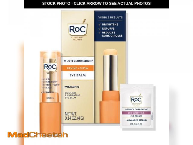 Lot 74-12441729 - RoC Multi Correxion Revive + Glow Vitamin C Eye Balm (0.14 oz) with Retinol Eye Cream Packette - USE...