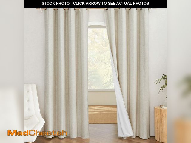 Lot 74-12715366 - NICETOWN Natural 100% Blackout Linen Curtains 80 inch Long Burg for Living Room, 1 Pair, 52" Width E...