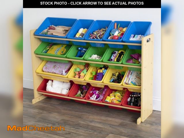 Lot 74-12487703 - Humble Crew XL Kids Toy Storage Organizer with 20 Plastic Storage Bins, Natural/Primary - UNUSED
