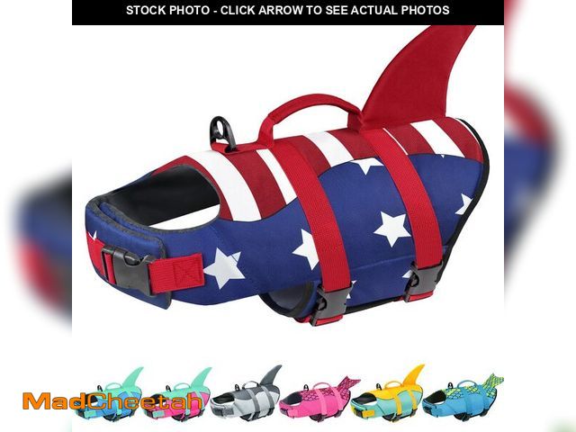Lot 74-14269813 - Malier Dog Life Jacket, High Buoyancy Shark Swimsuit, Ripstop American Flag, Medium, Red &amp; Dark ...