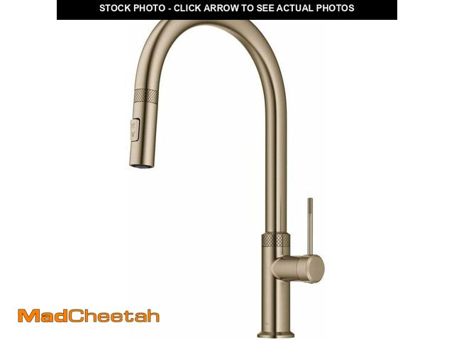 Lot 74-13733830 - KRAUS Oletto Modern Industrial Pull-Down Single Handle Kitchen Faucet in Brushed Gold, KPF-2654BG - ...