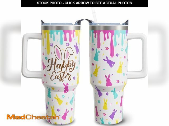 Lot 74-14430231 - owbgsdh 40 oz Happy Easter Tumblers with Handle and Straw, Rabbit 40oz Stainless Steel Vacuum Insula...