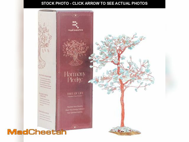 Lot 74-12710890 - Crystal Tree of Life Home and Office Feng Shui Decor, Turquoise Healing Crystal Handmade Golden Wire...