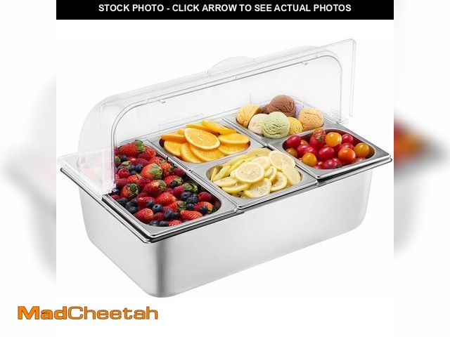 Lot 74-14305957 - VEVOR Countertop Food Serving Display Container, 5 Pan Stainless Steel Food Serving Tray, Buffet Con...