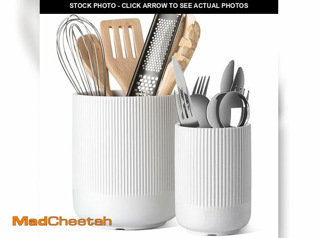 Lot 74-14210686 - LE TAUCI Utensil Holder for Kitchen Counter, 7.3"+5.4" Fluted Ceramic Utensil Crock Organizer for Co...