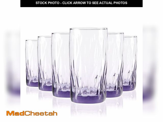 Lot 74-12768399 - CREATIVELAND Solid Color Drinking Glasses Set of 6, 13.5 OZ Wind-blown Ripples Glass Tumbler Glasswa...