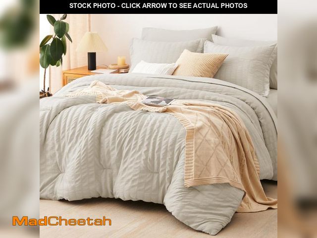 Lot 74-12305205 - CozyLux Full Size Comforter Sets with Sheets Seersucker 7 Pieces Oatmeal Bed in a Bag Textured Luxur...