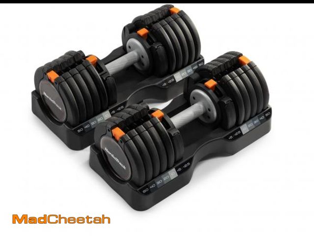 Lot 74-12160985 - (MISSING 3 PLATES, 1 DUMBBELL) NordicTrack 55 lb Select-a-Weight Dumbbell Pair, Black - UNUSED