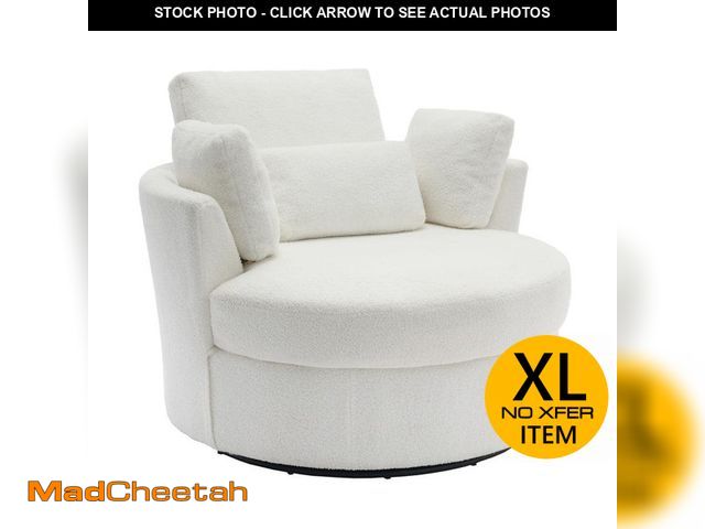 Lot 74-14375452 - Uixe Ivory Boucle Polyester Upholstered 360ÃÂ° Swivel Accent Barrel Chair with Pillows(Set of 1) - ...