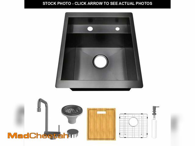 Lot 74-12551084 - Zero Radius 17 in. Undermount 18G Gunmetal Black Stainless Steel Single Bowl Workstation Bar Sink wi...
