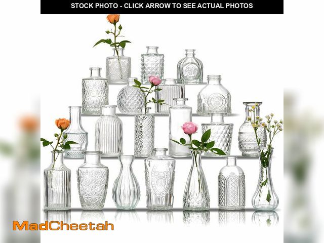 Lot 74-12701145 - Glass Bud Vase Set of 20 - Small Vases for Flowers in Bulk - Assorted Vintage Crystal Vases for Flow...