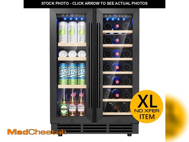 Lot 74-14182168 - EUHOMY 23.5 in. Dual Zone 20-Wine Bottles and 60-Cans Beverage and Wine Cooler in Black, Auto Shut-o...