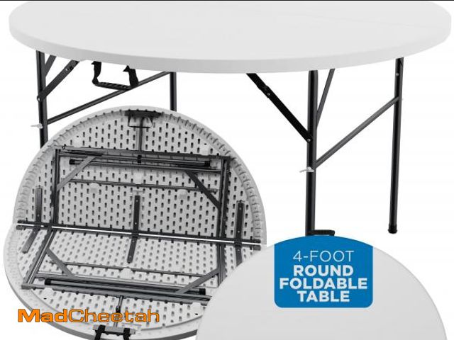Lot 74-12160804 - Sorfey Round Folding Table,48" Round, White Plastic (SMALL CRACKS)  - USED